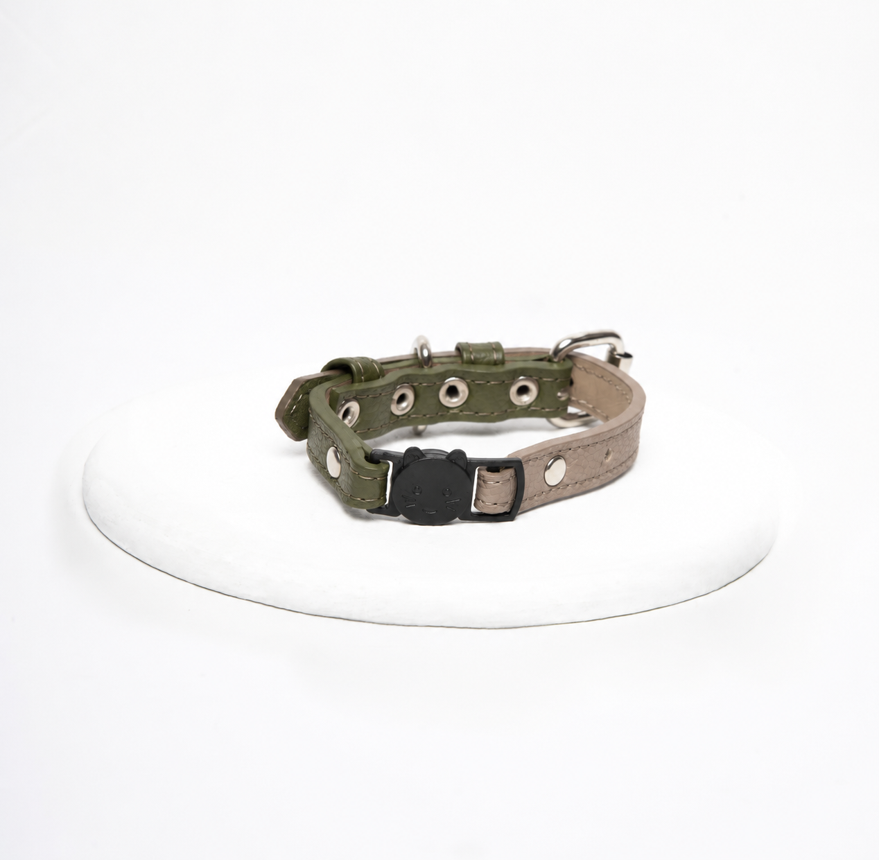 Vegan Cat Collar Leather | Olive & Taupe